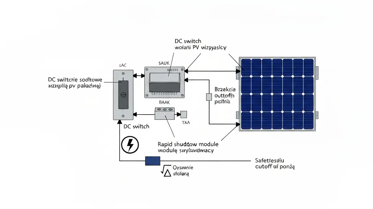 Schemat instalacji fotowoltaicznej z wyłącznikiem DC i systemem rapid shutdown