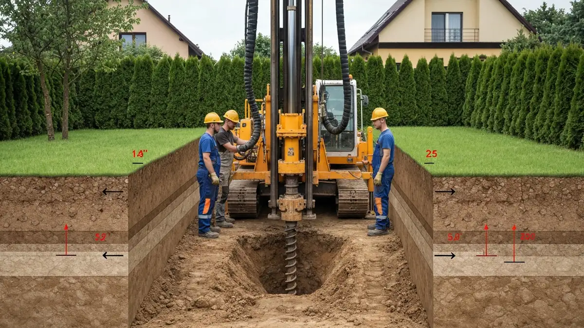 Odwiert sonda pionowa pod pompę ciepła gruntową – widok techniczny procedury wiercenia