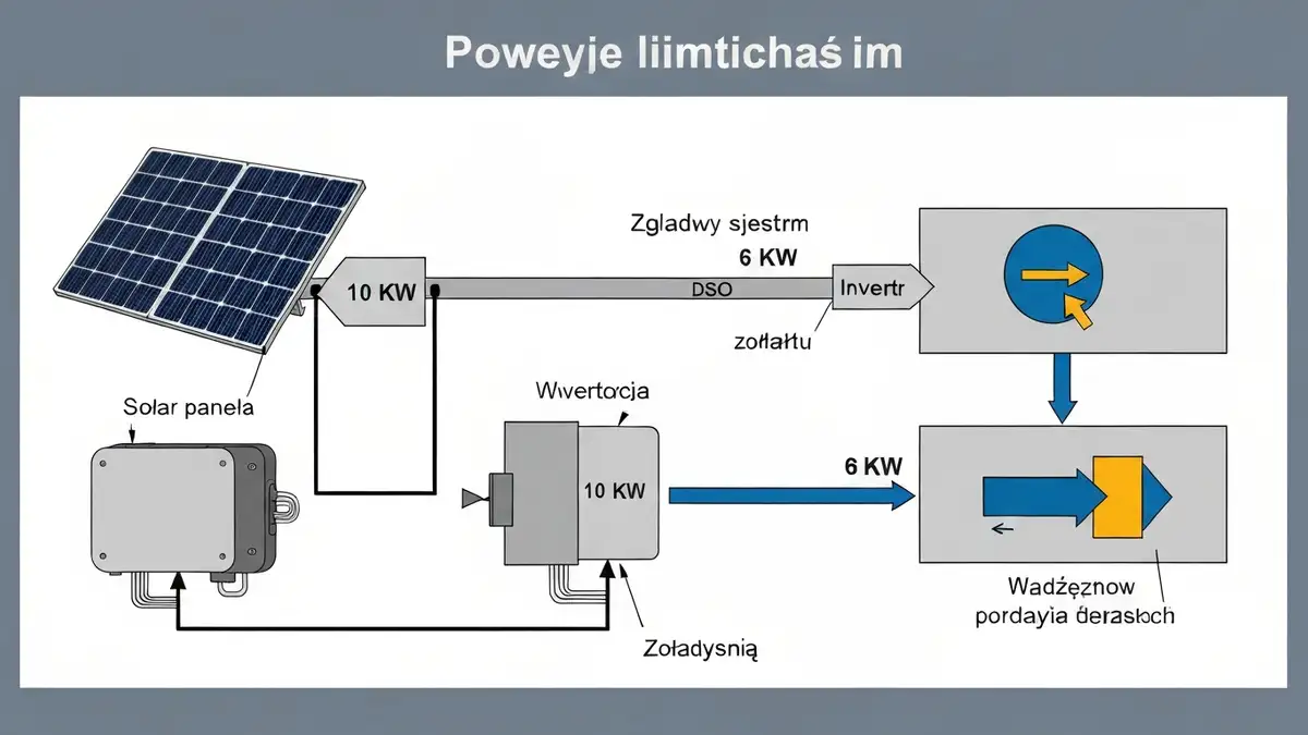 Schemat pokazujący ograniczenie mocy instalacji fotowoltaicznej przez operator sieci dystrybucyjnej