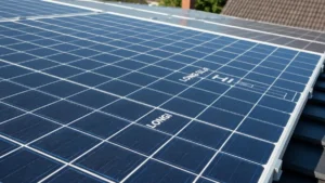 Panele słoneczne Longi Solar seria Hi-MO na dachu domu jednorodzinnego, zbliżenie na strukturę ogniw monokrystalicznych