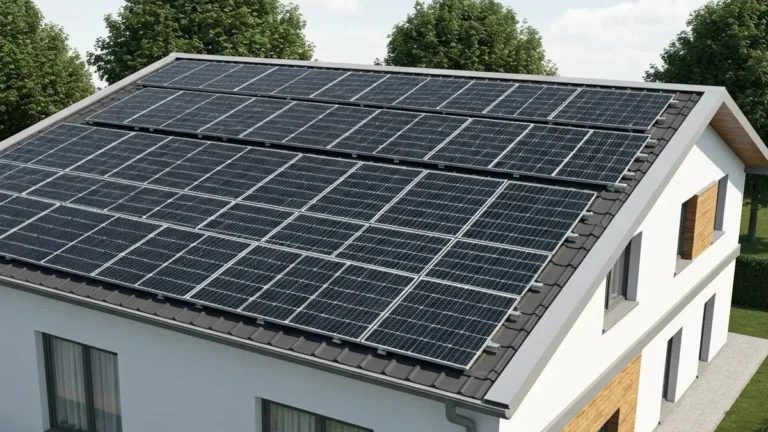Panele fotowoltaiczne Trina Solar seria Vertex zamontowane na dachu domu jednorodzinnego
