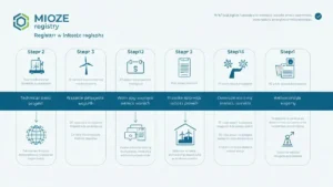 Schemat procedury wpisu małej instalacji OZE do rejestru MIOZE z etapami i dokumentami