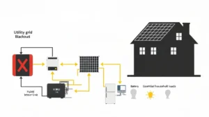 Schemat systemu fotowoltaika z magazynem energii dzialajacego w trybie backup podczas blackoutu