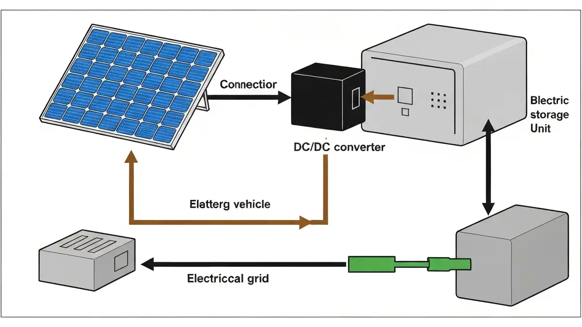 Schemat instalacji V2H: samochód elektryczny + fotowoltaika + bateria domowa