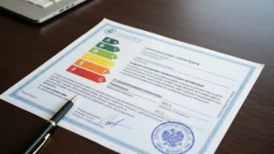 Dokument świadectwa energetycznego budynku z parametrami efektywności energetycznej