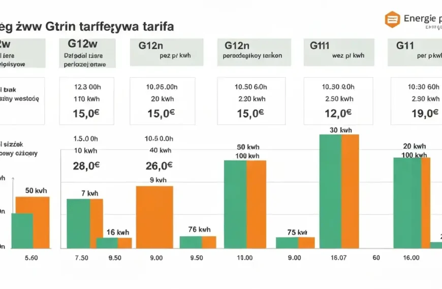 Porównanie taryf G12w, G12n i G11 dla pompy ciepła - tabela godzin szczytu i cen
