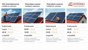 Porównanie tabel ubezpieczenia fotowoltaiki PZU Warta Generali – parametry, ceny, zakresy ochrony
