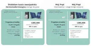 Schemat porównania ulgi termomodernizacyjnej i dotacji Mój Prąd dla magazynu energii z akumulatorem