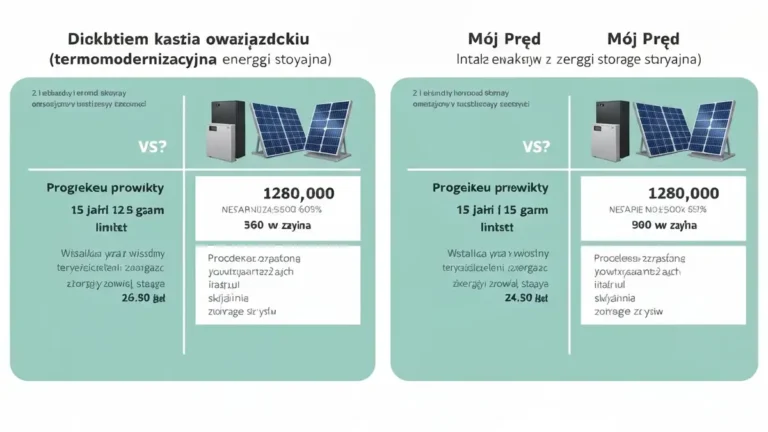 Schemat porównania ulgi termomodernizacyjnej i dotacji Mój Prąd dla magazynu energii z akumulatorem