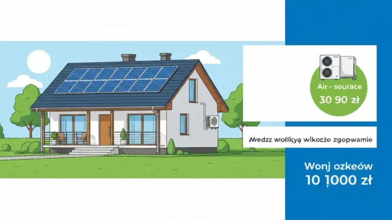 Dom jednorodzinny z panelami fotowoltaicznymi na dachu i pompą ciepła przy scianie – ilustracja ulgi termomodernizacyjnej PIT 2026