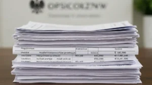 Dokumenty i faktury odliczenia ulgi termomodernizacyjnej z logiem urzędu skarbowego i kwotą zwrotu