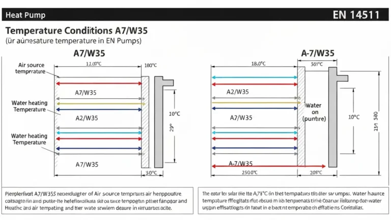 Schemat warunków testowych A7/W35, A2/W35, A-7/W35 dla pomp ciepła z temperaturami powietrza i wody