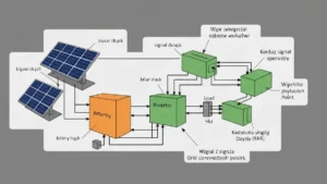 Schematyczny diagram wyspowego zasilania (islanding) – falownik zasilający dom bez synchronizacji z siecią operatora